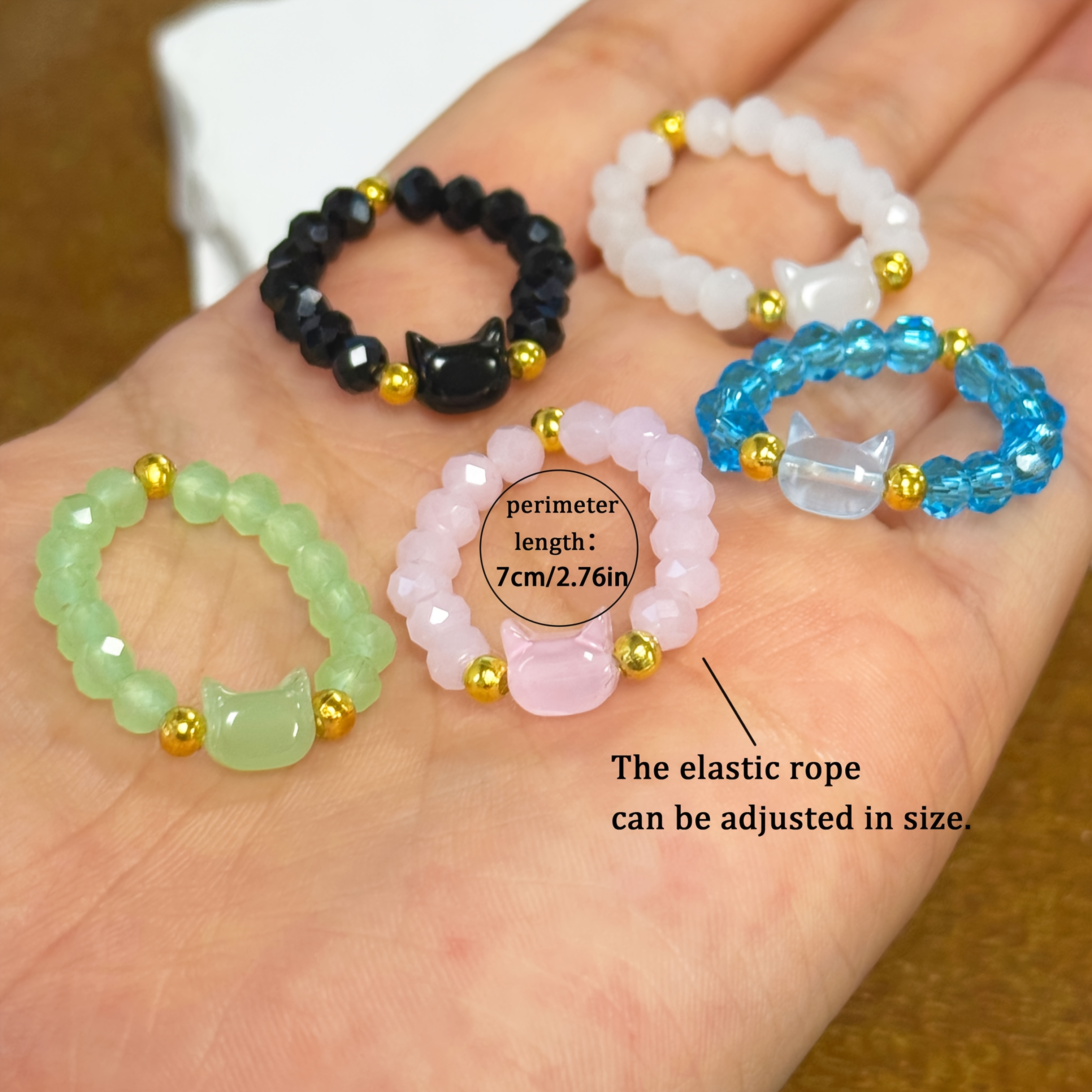 5pcs Cat Theme Beaded Ring Set for Couples, Valentine's Gift
